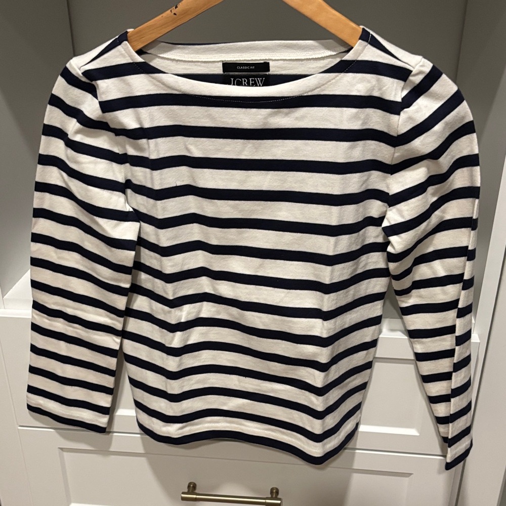 J. Crew Navy and White Striped Long Sleeve Top